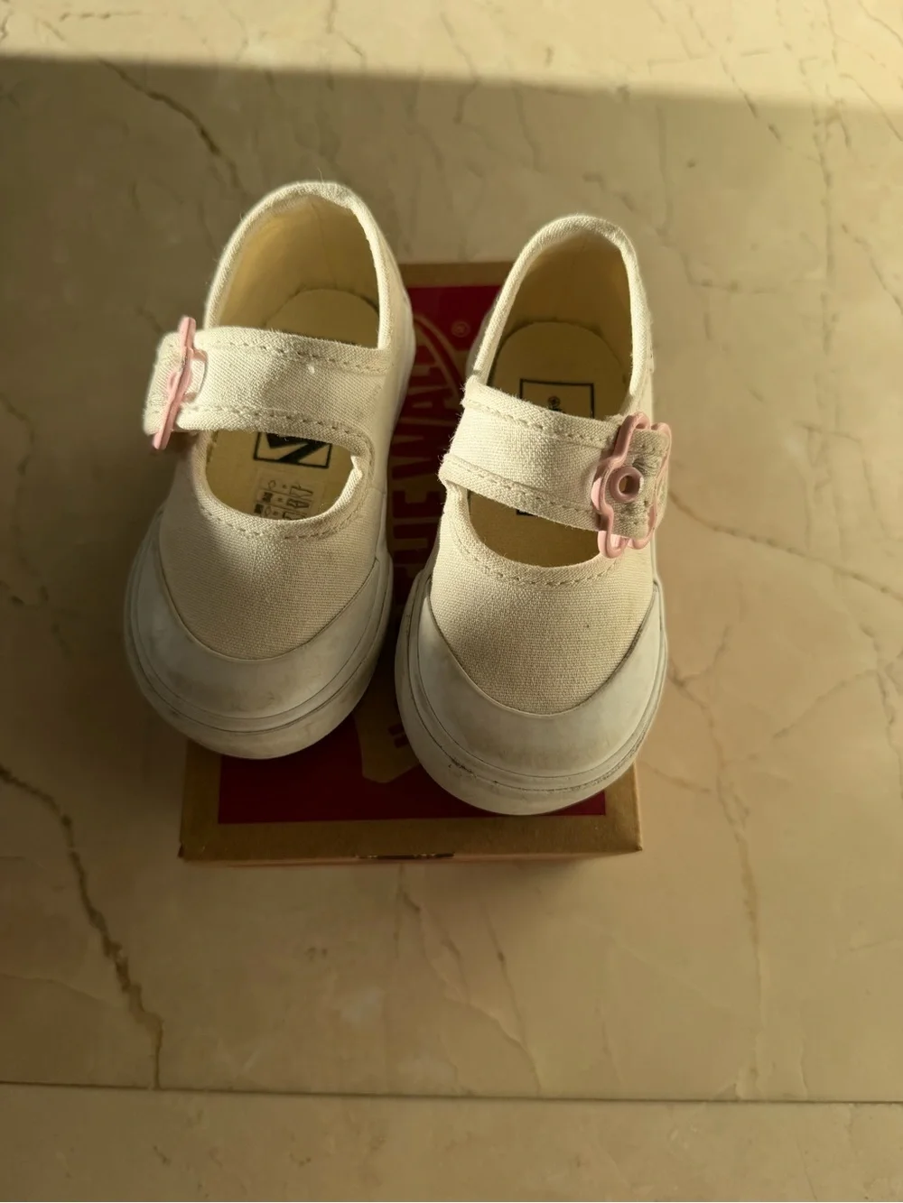 Vans Kids White Mary Jane Shoes with Pink Flower